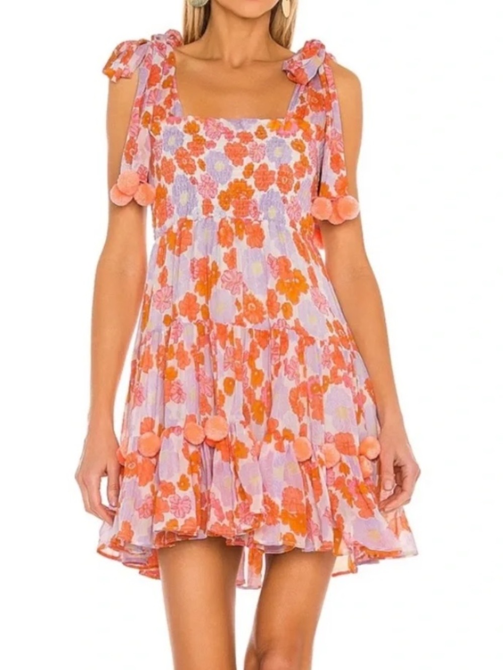 Sundress Pippa Smocked Bodice Pom Pom Mini Dress size M